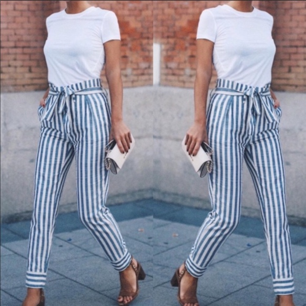 Zara Striped Paperbag Pants with Tie